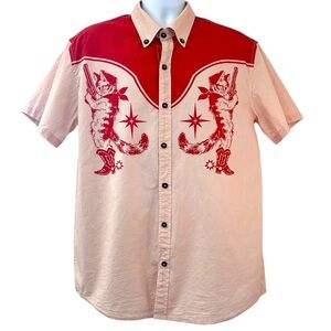 Boozelele West Gun Kitten Shirt Mens M/L Cotton Western Button-down Short Sleeve
